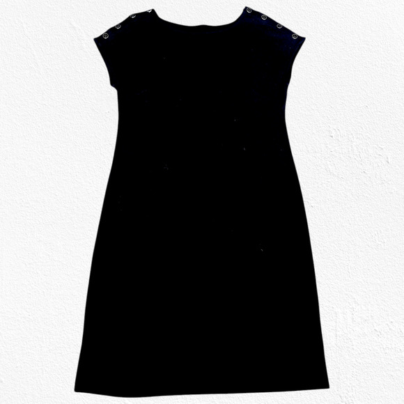 Talbots Black Button Shoulder Knit Cotton Classic Shift Dress Size Small - Picture 1 of 8